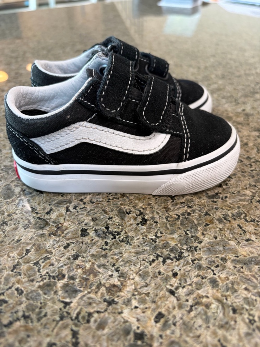 Kids Black and White Low-Top Velcro Sneakers